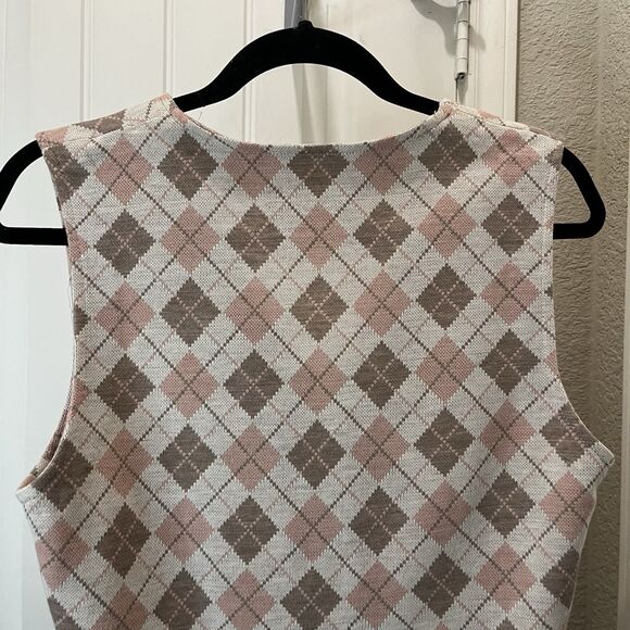 Center Stage Vintage Button Up Sleeveless Vest Argyle Pink Diamond Womens Size S - Picture 6 of 8